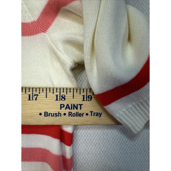 Talbots Womens Knit Sweater Large Cream Pink Striped Short Sleeve Preppy - Picture 8 of 14